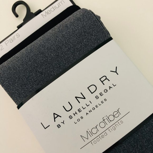 LAUNDRY 2 Pair Microfiber Footed Tights NWT Black & Gray Medium - Picture 2 of 4